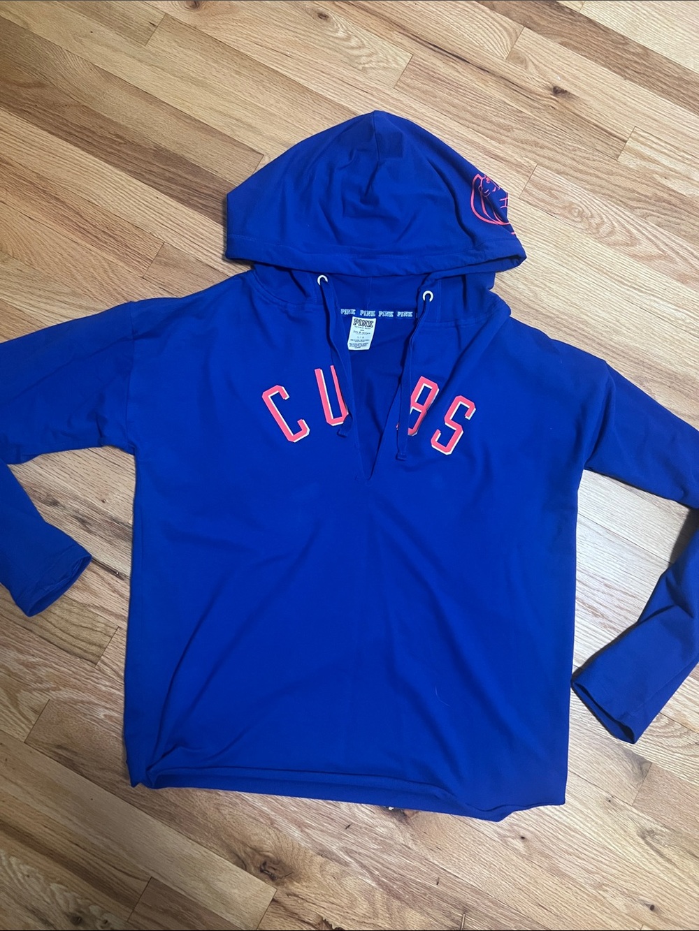 PINK Victoria's Secret Royal Blue Cubs Hooded Pullover with Pink Accents